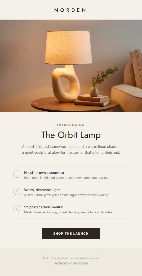 Product launch marketing email designed by InboxBuilder